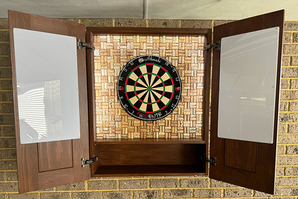 Wooden dartboard cabinet